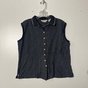 Vintage Reebok Golf Vertical Striped Blue Button Up Collared Vest Womens Size XL